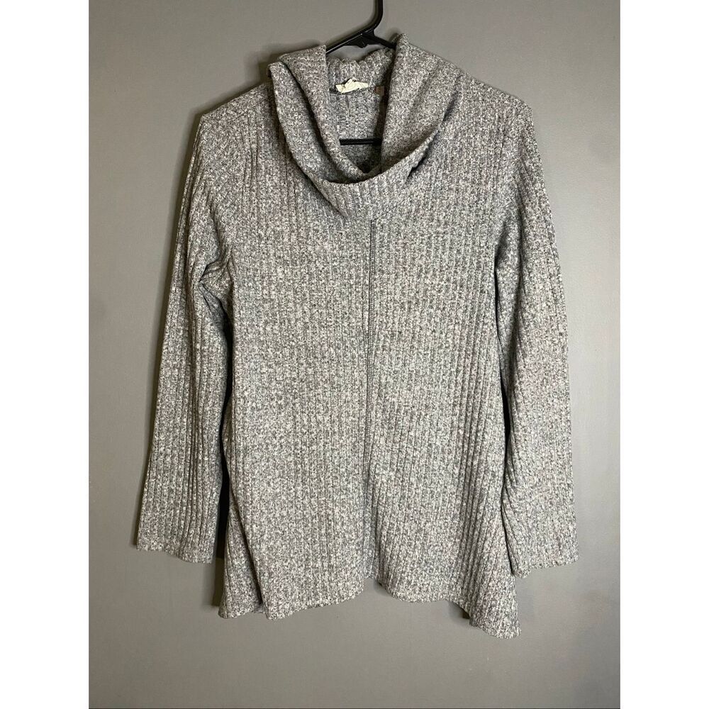 Carol Rose Gray Ribbed Cowl Neck Sweater Size Large
